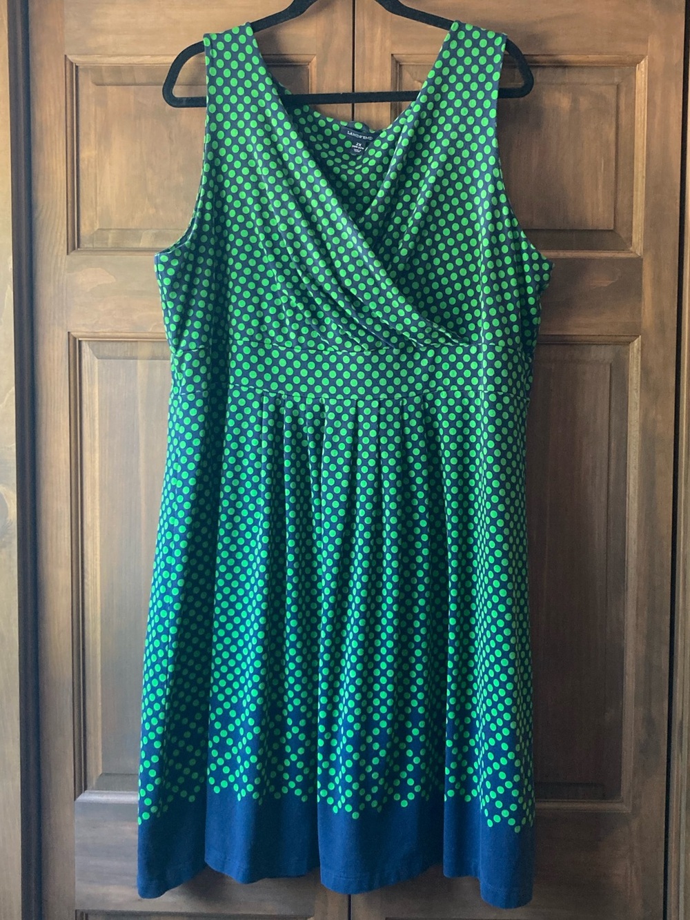 Lands’ End Navy & Green Polkadot Dress 2X (20W-22W)
